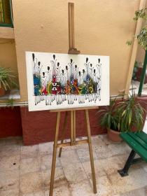 📢 Chevalet de peinture 🎨 en bois rouge - Design exceptionnel!